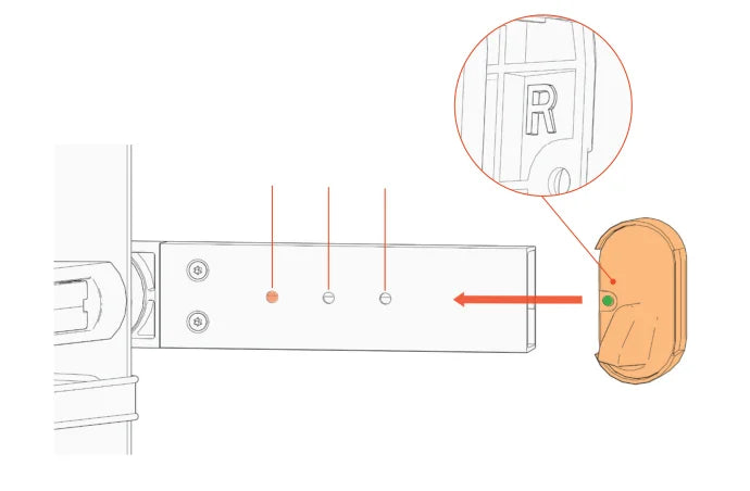 E-Nock wordt over de opening A van de framehendel geschoven link.